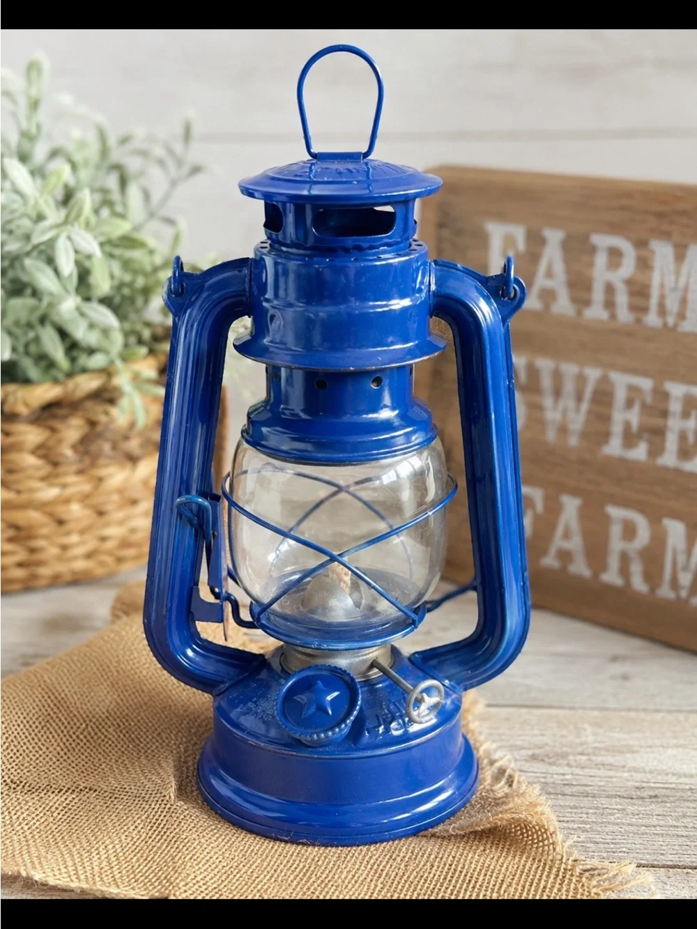 Bright Blue Metal Farmhouse Lantern - Home Accents